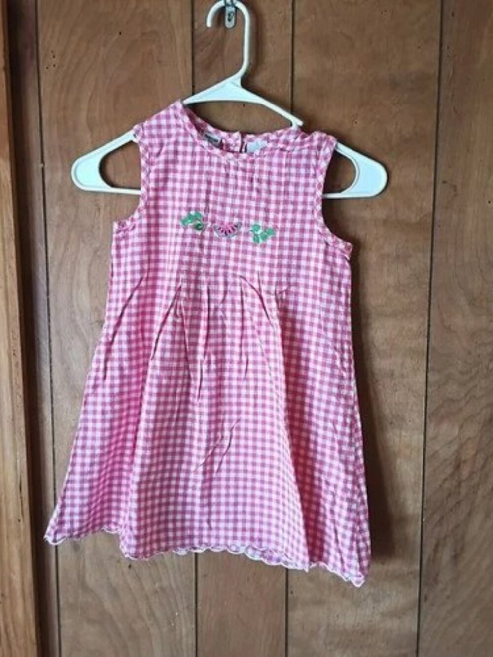 Parisian Kids Girls Pink White Gingham Check Dress Size 6 Cotton Button Back